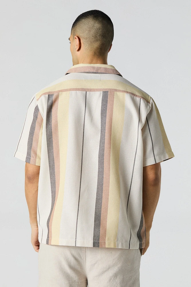 Textured Striped Button-Up Top