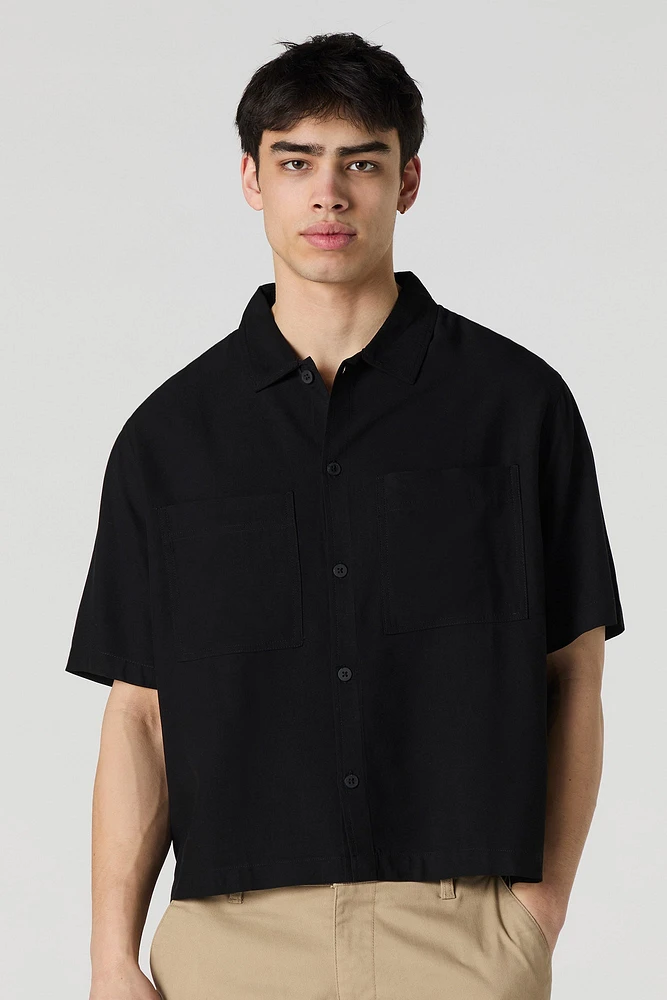 Boxy Button-Up Short Sleeve Top