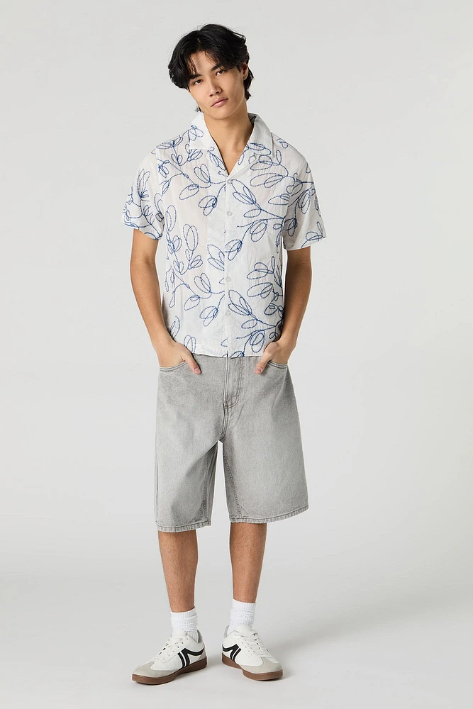 Floral Stitch Embroidered Button-Up Top