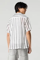 Textured Open Knit Button-Up Top
