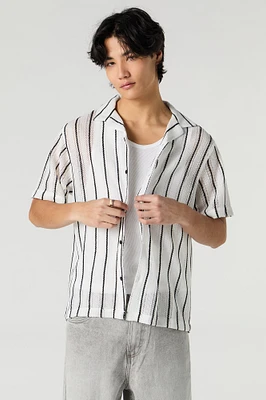 Textured Open Knit Button-Up Top