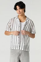 Textured Open Knit Button-Up Top