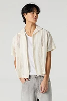 Haut boutonné en tricot ajouré textur