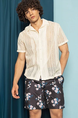 Haut boutonné en tricot ajouré textur