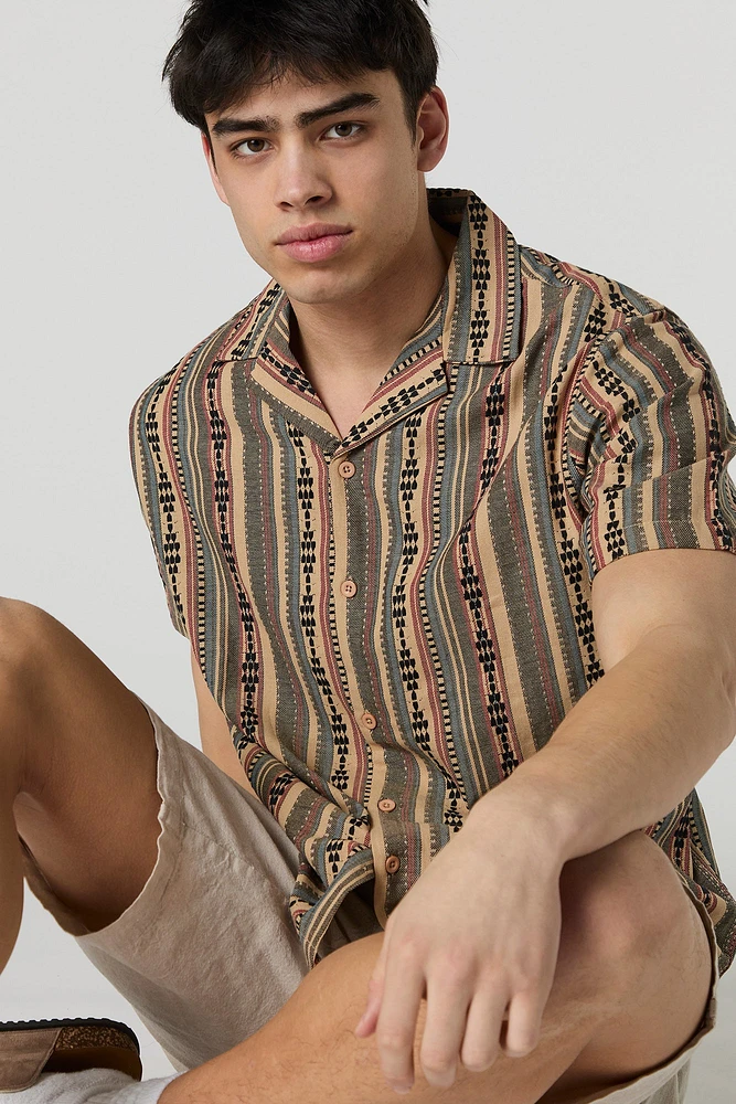 Striped Button-Up Short Sleeve Top