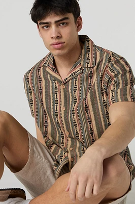 Striped Button-Up Short Sleeve Top