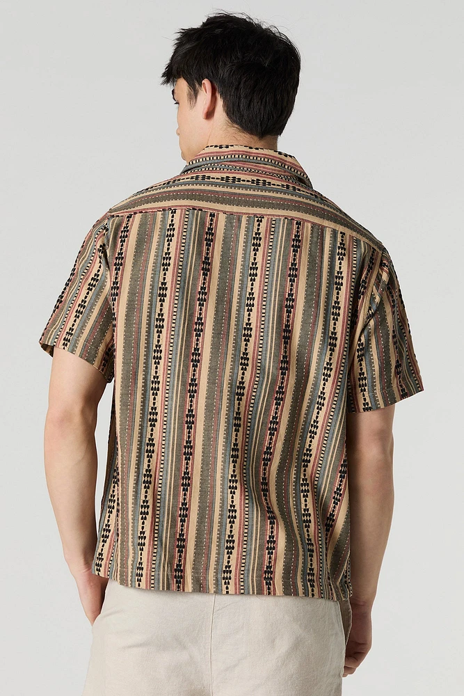 Striped Button-Up Short Sleeve Top