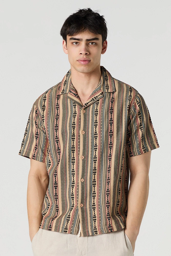Striped Button-Up Short Sleeve Top