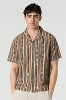 Striped Button-Up Short Sleeve Top