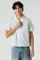 Eyelet Leaf Embroidered Button-Up Top