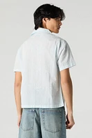 Eyelet Leaf Embroidered Button-Up Top