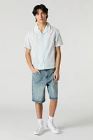 Eyelet Leaf Embroidered Button-Up Top