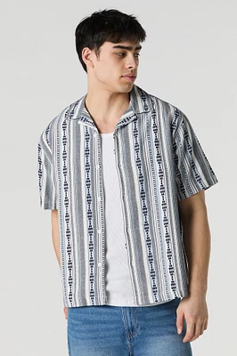 Coastal Striped Button-Up Short Sleeve Top