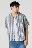 Coastal Striped Button-Up Short Sleeve Top