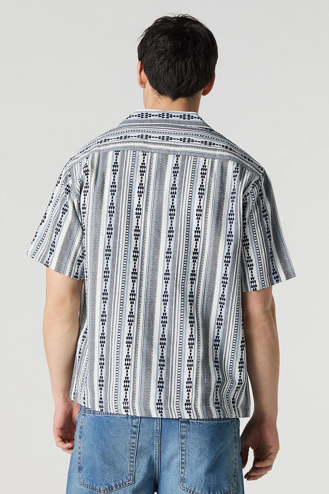 Coastal Striped Button-Up Short Sleeve Top