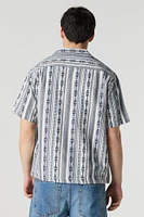 Coastal Striped Button-Up Short Sleeve Top