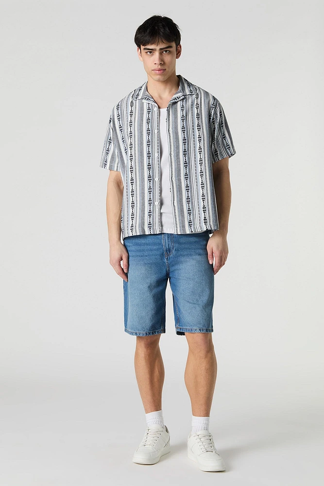 Coastal Striped Button-Up Short Sleeve Top
