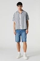 Coastal Striped Button-Up Short Sleeve Top