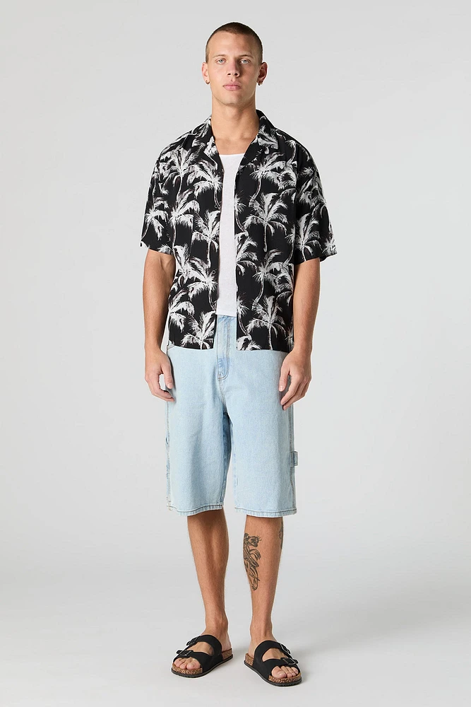 Tropical Print Short Sleeve Button-Up Top
