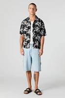 Tropical Print Short Sleeve Button-Up Top