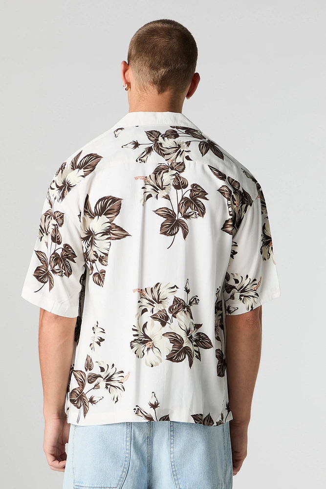 Haut boutonné à manches longues avec motif tropical