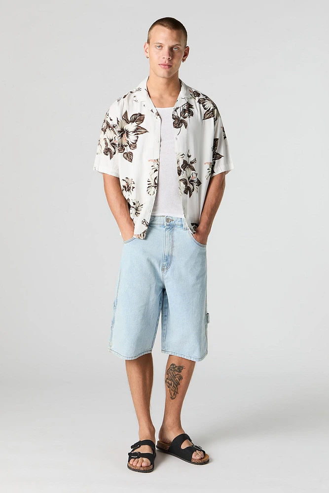 Haut boutonné à manches longues avec motif tropical