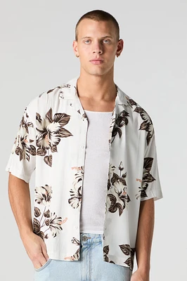 Haut boutonné à manches longues avec motif tropical