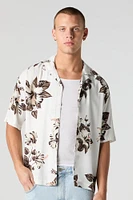 Haut boutonné à manches longues avec motif tropical
