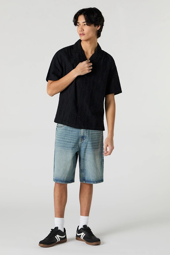 Diamond Textured Button-Up Top