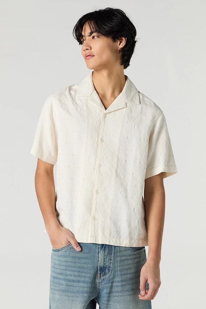 Haut boutonné texturé avec motif de losanges