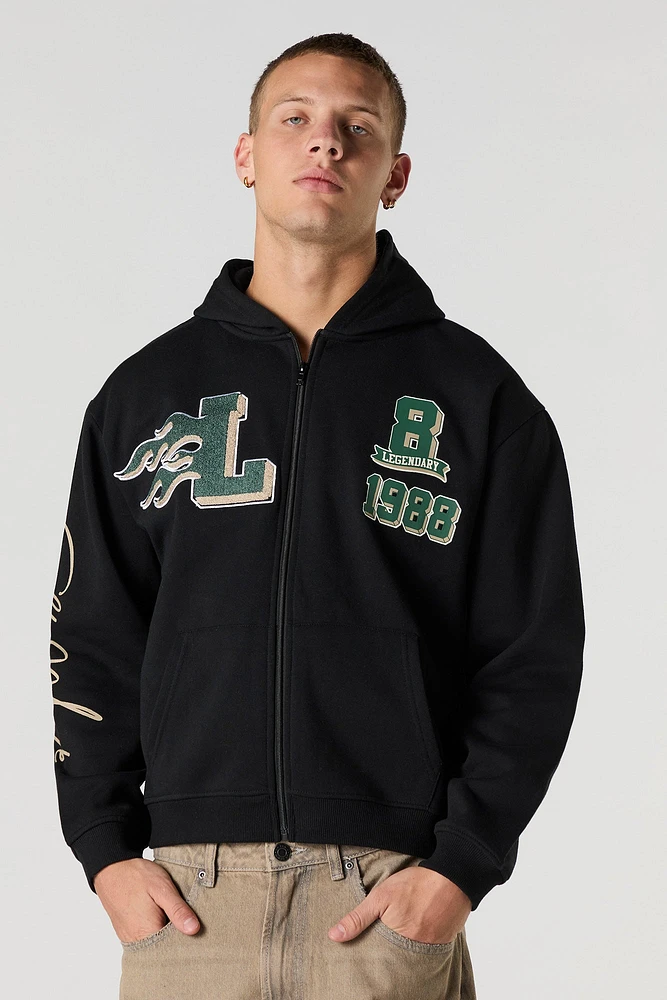 Haut à capuchon en molleton avec motif Legend brodé chenille et fermeture glissière
