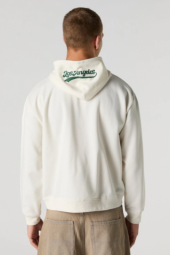 Haut à capuchon en molleton avec motif California brodé chenille et fermeture glissière