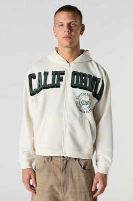 Haut à capuchon en molleton avec motif California brodé chenille et fermeture glissière