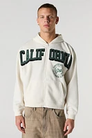 Haut à capuchon en molleton avec motif California brodé chenille et fermeture glissière