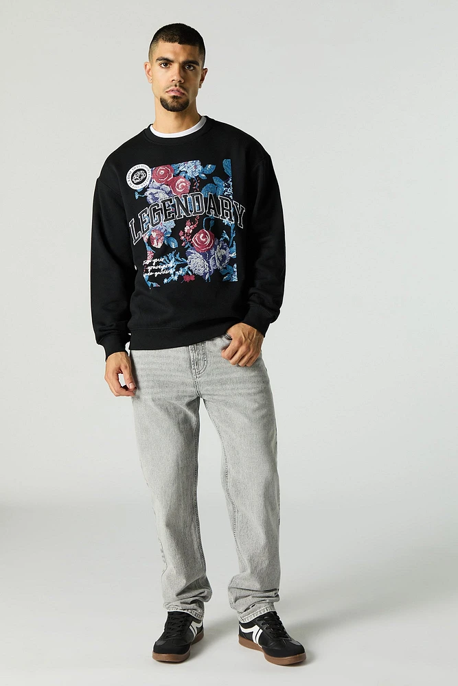 Twill Embroidered Floral Graphic Sweatshirt