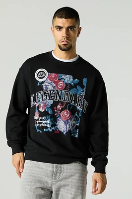 Twill Embroidered Floral Graphic Sweatshirt