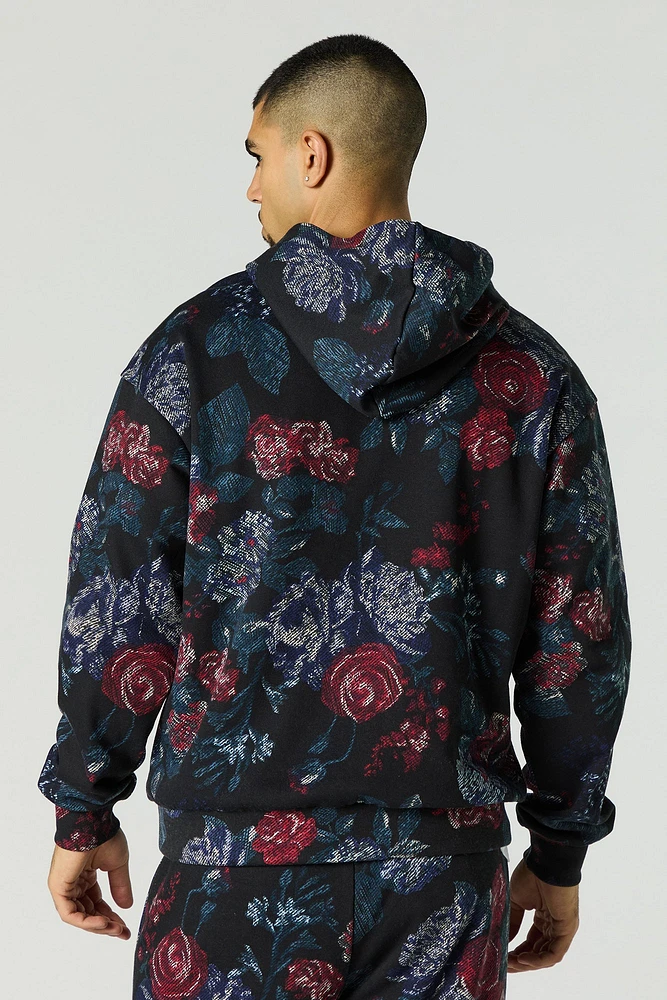 Floral Print Fleece Hoodie