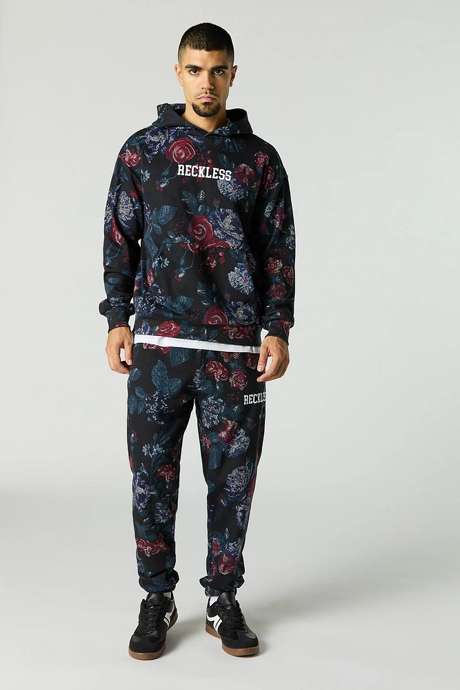 Floral Print Fleece Hoodie