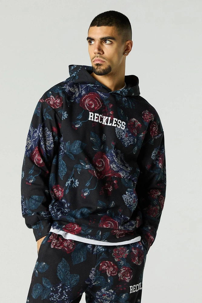 Floral Print Fleece Hoodie