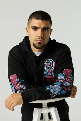 Floral B Embroidered Fleece Hoodie