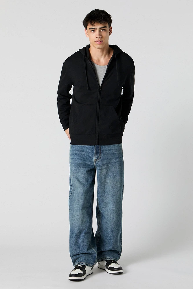 Solid Fleece Zip-Up Hoodie