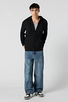 Solid Fleece Zip-Up Hoodie