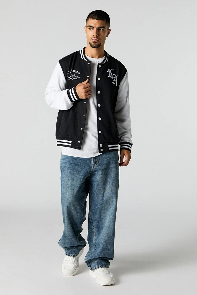 City Embroidered Fleece Varsity Jacket