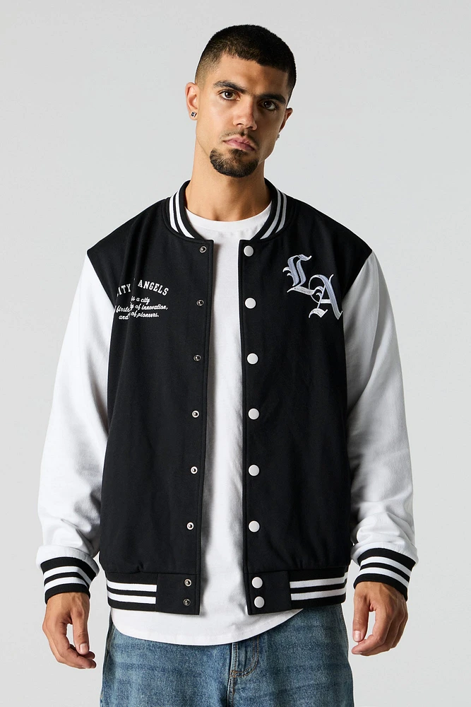 City Embroidered Fleece Varsity Jacket