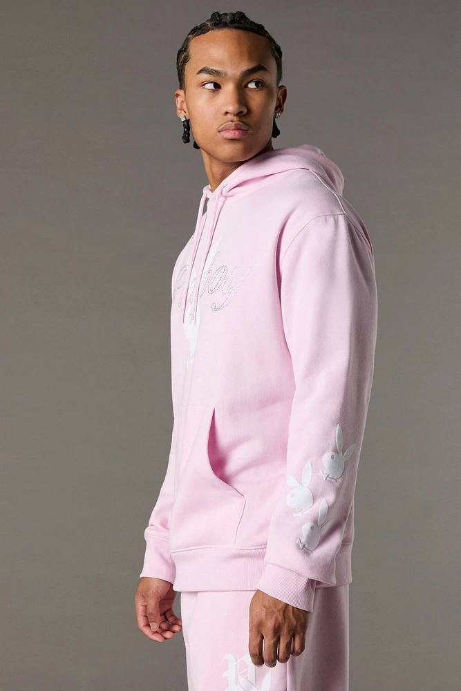 Playboy Rhinestone Graphic Fleece Hoodie