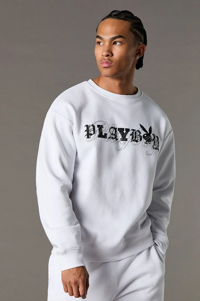 Playboy Rhinestone Graphic Fleece Sweatshirt