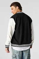 Embroidered Graphic Fleece Varsity Jacket