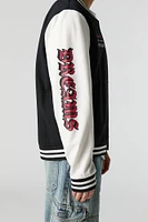 Embroidered Graphic Fleece Varsity Jacket
