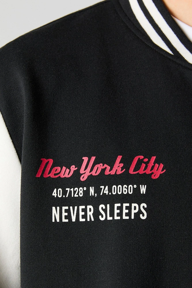 Embroidered Graphic Fleece Varsity Jacket