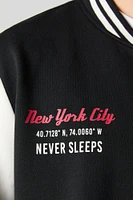 Embroidered Graphic Fleece Varsity Jacket